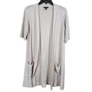 Eileen Fisher Cardigan Sweater Neutral Open Front  Pockets Short Sleeve Small